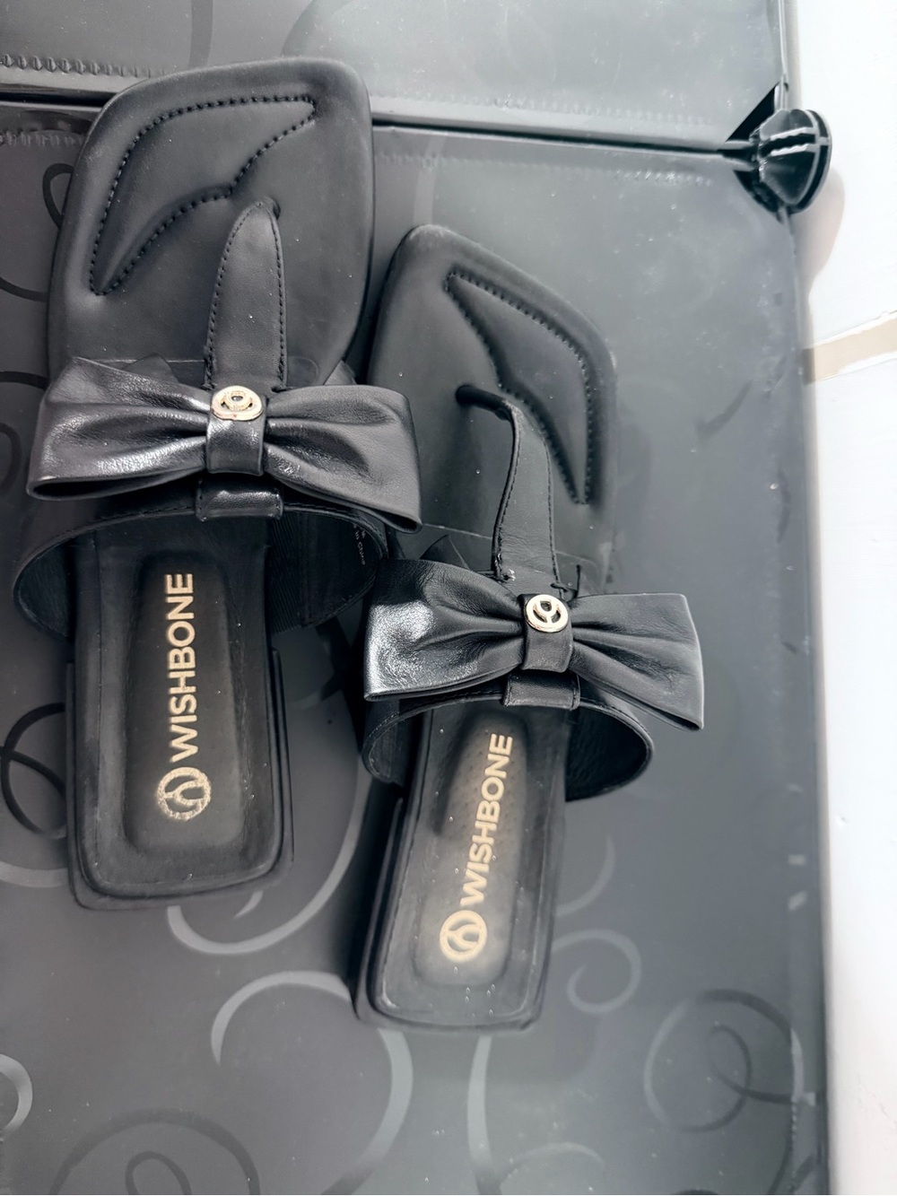 Wishbone Black Bow Slide Mules for Women